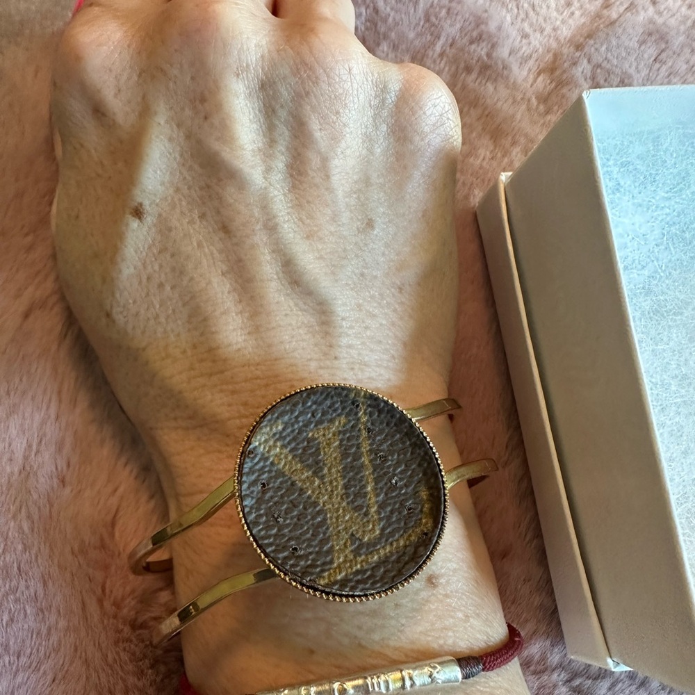 NWOT Upcycled LV Monogrammed Gold Cuff Bracelet - Picture 3 of 5